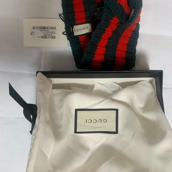 GUCCI Sherry Line Knit Hair Band Bandana Headband Scrunchie Wool Green Red GUCCI Web Knot Knit Wool Twist Red & Green Headband Made in  main image 4